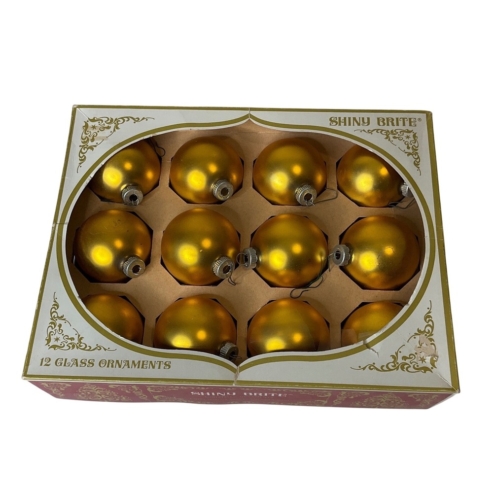 Vintage Shiny Brite Christmas Glass Ornaments Gold Max Eckardt & Sons Nostalgic‎
